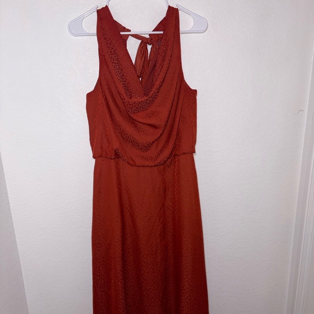 Vince Camuto Women's Rust Red Sleeveless Drape Neck Dress